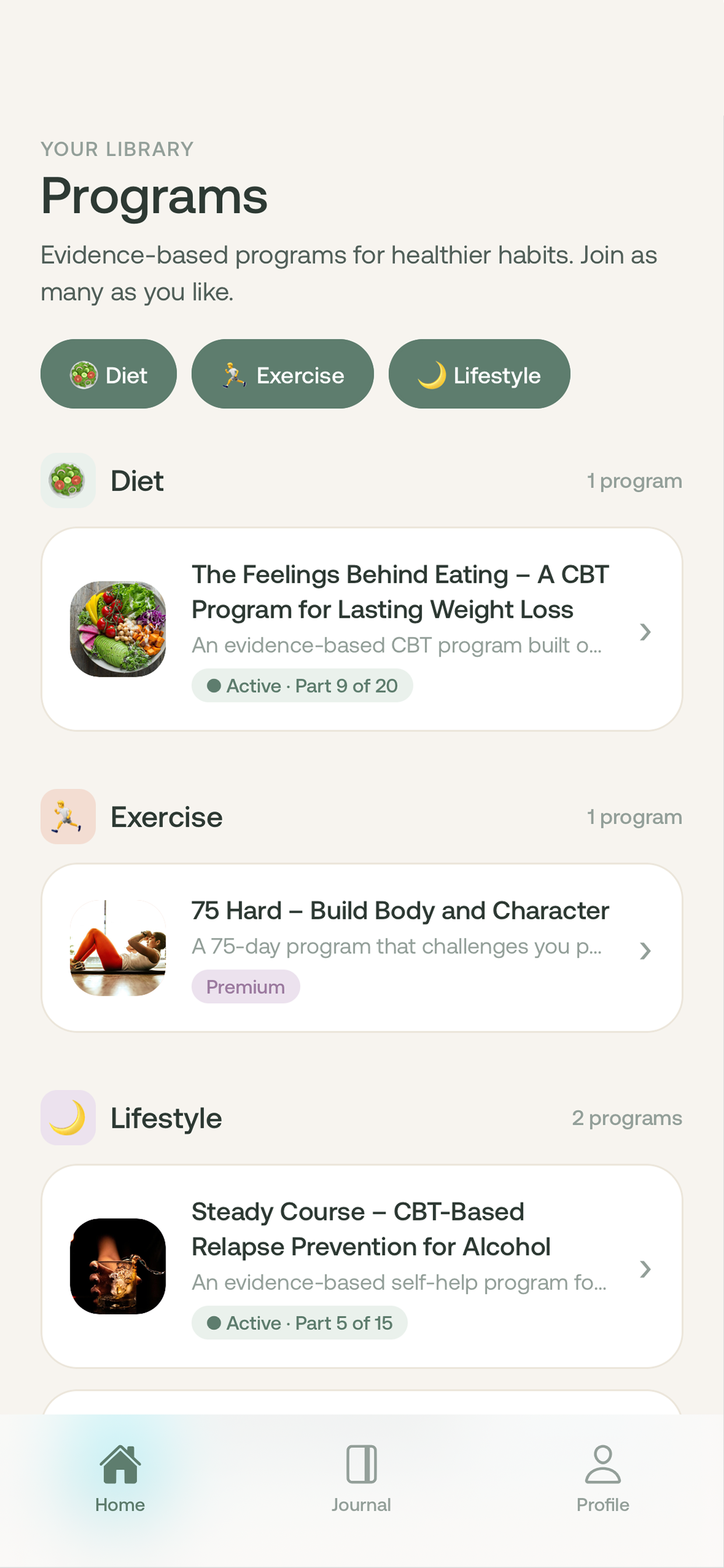 Programs: diet, exercise and lifestyle